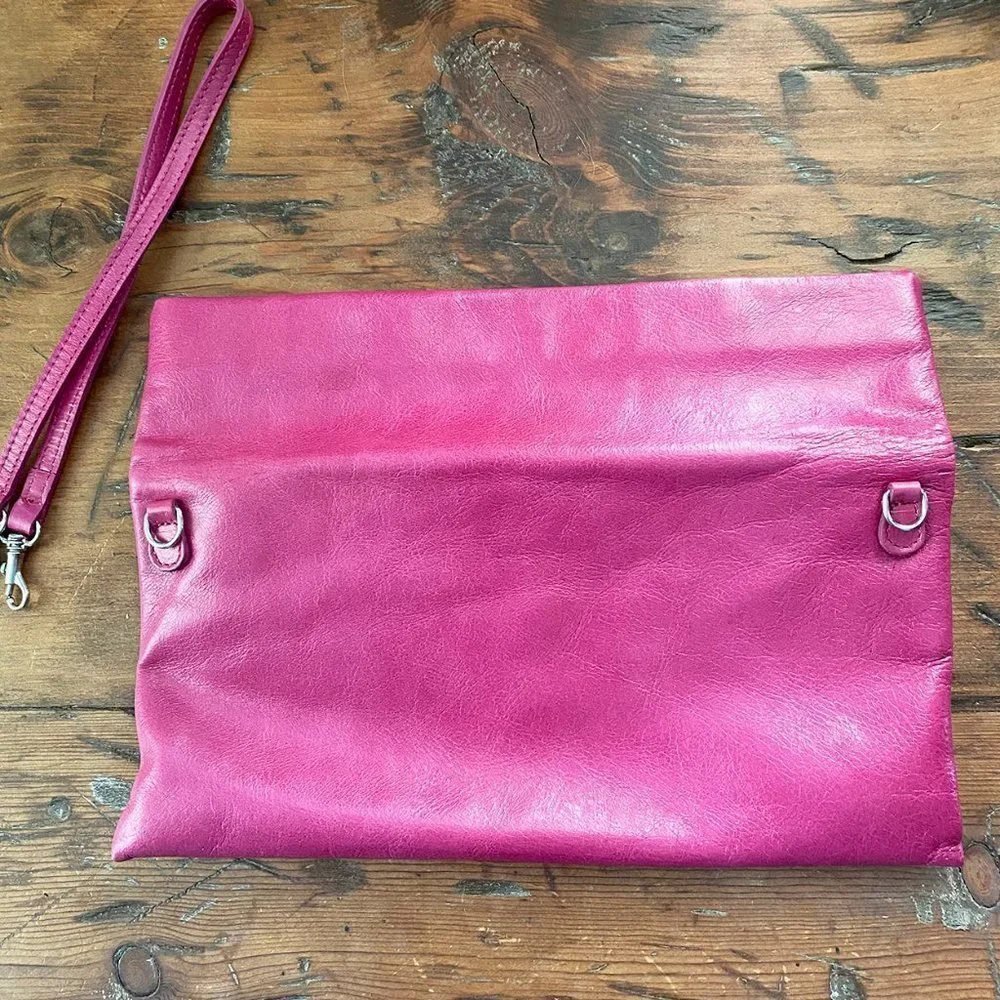 Lumiani Pink Leather Foldover Clutch & Strap NEW
